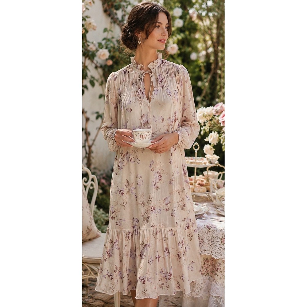 H&M Pink‎ Floral Maxi Tiered Dress Romantic Tea Party Fairy Small